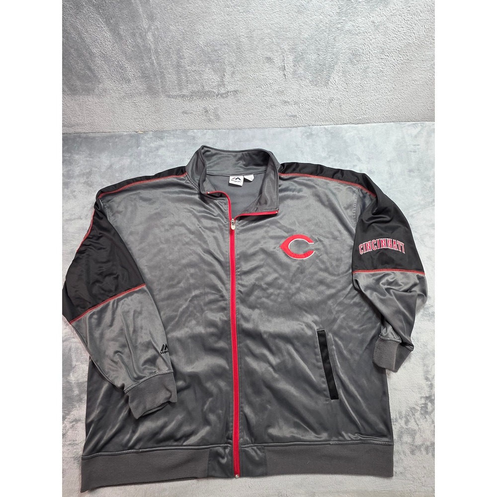 Majestic Cincinnati Reds Track Jacket Mens 5XL Gray Black Full Zip MLB Baseball
